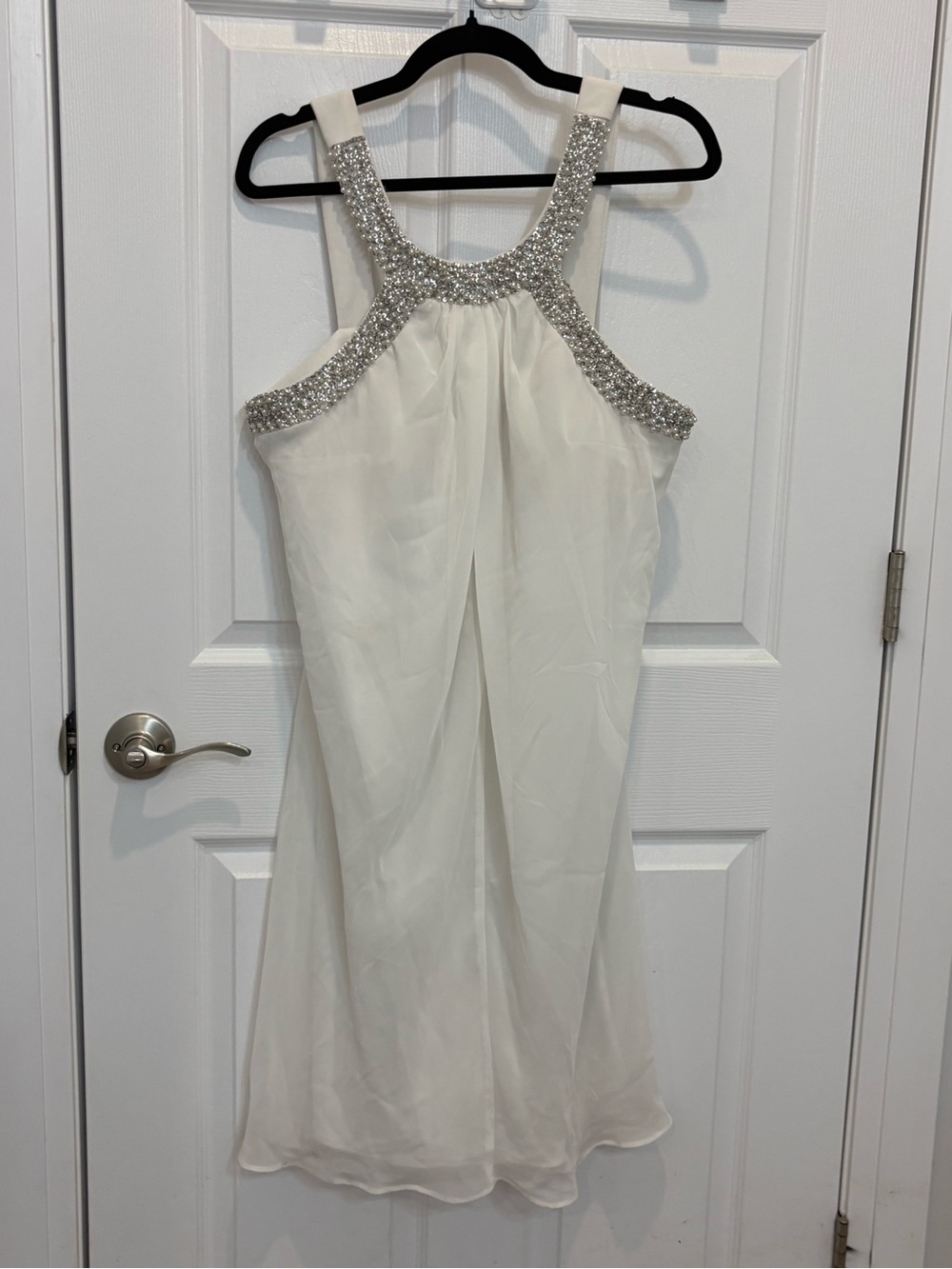 Cléo Petite Embellished White Halter Dress with Silver Beading. Brand New #1408